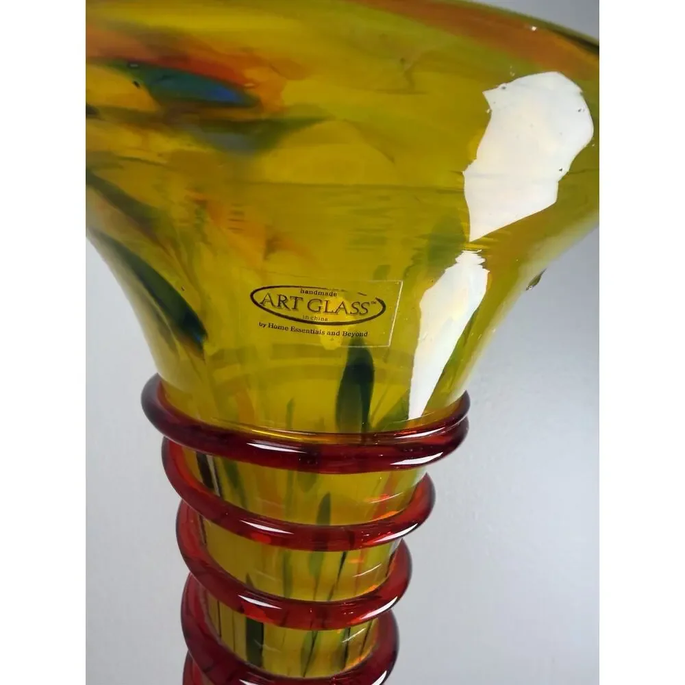 Home Essentials & Beyond Hand Blown Art Glass Trumpet Vase 17.25” Vintage